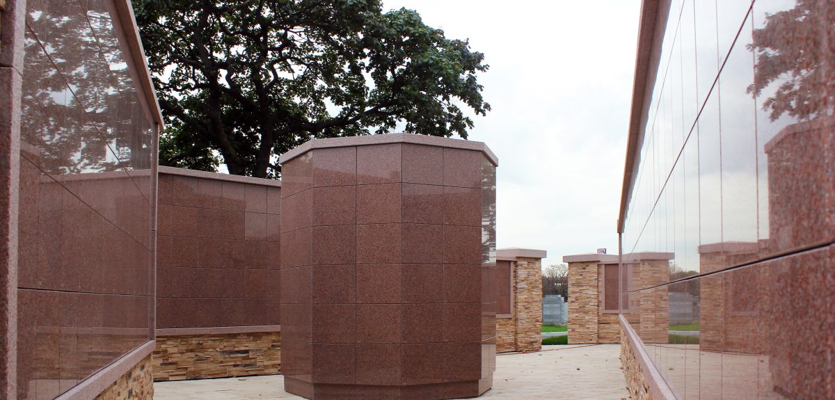 exterior cemetery with custom walls and pre-assembled columbaria Queens, NY