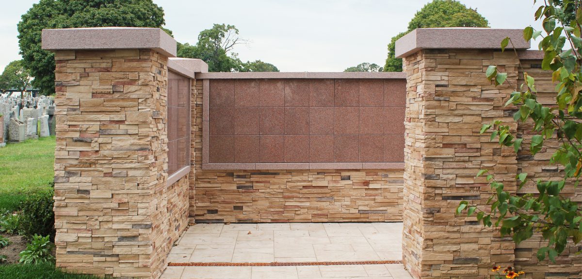 exterior cemetery with custom walls and pre-assembled columbaria Queens, NY
