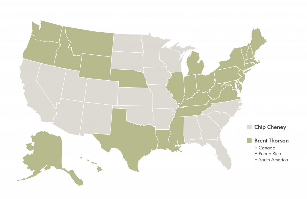 Map of the United States depicting the states that each Client Guide represents.